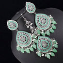 Pooja Bangles Silver Plated Pota & Austrian Stone Earrings With Maangtikka