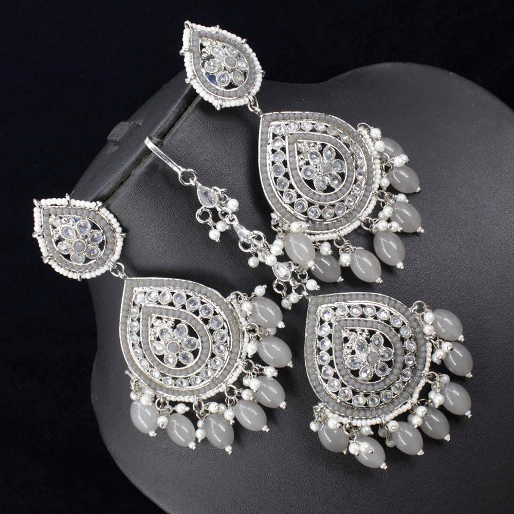 Pooja Bangles Silver Plated Pota & Austrian Stone Earrings With Maangtikka