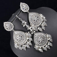 Pooja Bangles Silver Plated Pota & Austrian Stone Earrings With Maangtikka