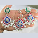 Pooja Bangles Silver Plated Pota & Austrian Stone Earrings With Maangtikka