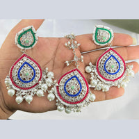 Pooja Bangles Silver Plated Pota & Austrian Stone Earrings With Maangtikka