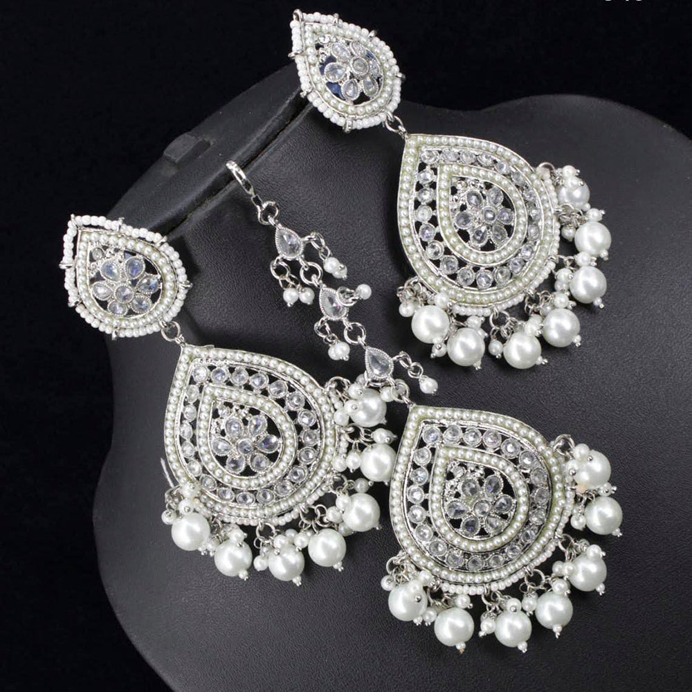 Pooja Bangles Silver Plated Pota & Austrian Stone Earrings With Maangtikka