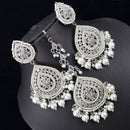 Pooja Bangles Silver Plated Pota & Austrian Stone Earrings With Maangtikka