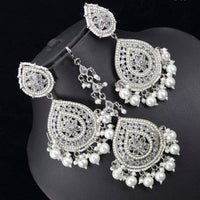 Pooja Bangles Silver Plated Pota & Austrian Stone Earrings With Maangtikka