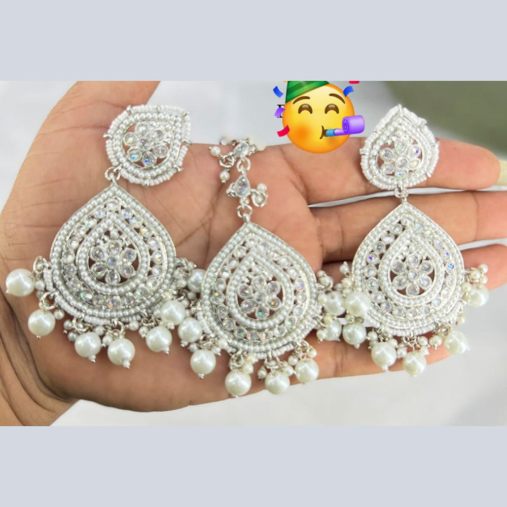 Pooja Bangles Silver Plated Pota & Austrian Stone Earrings With Maangtikka