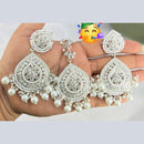 Pooja Bangles Silver Plated Pota & Austrian Stone Earrings With Maangtikka