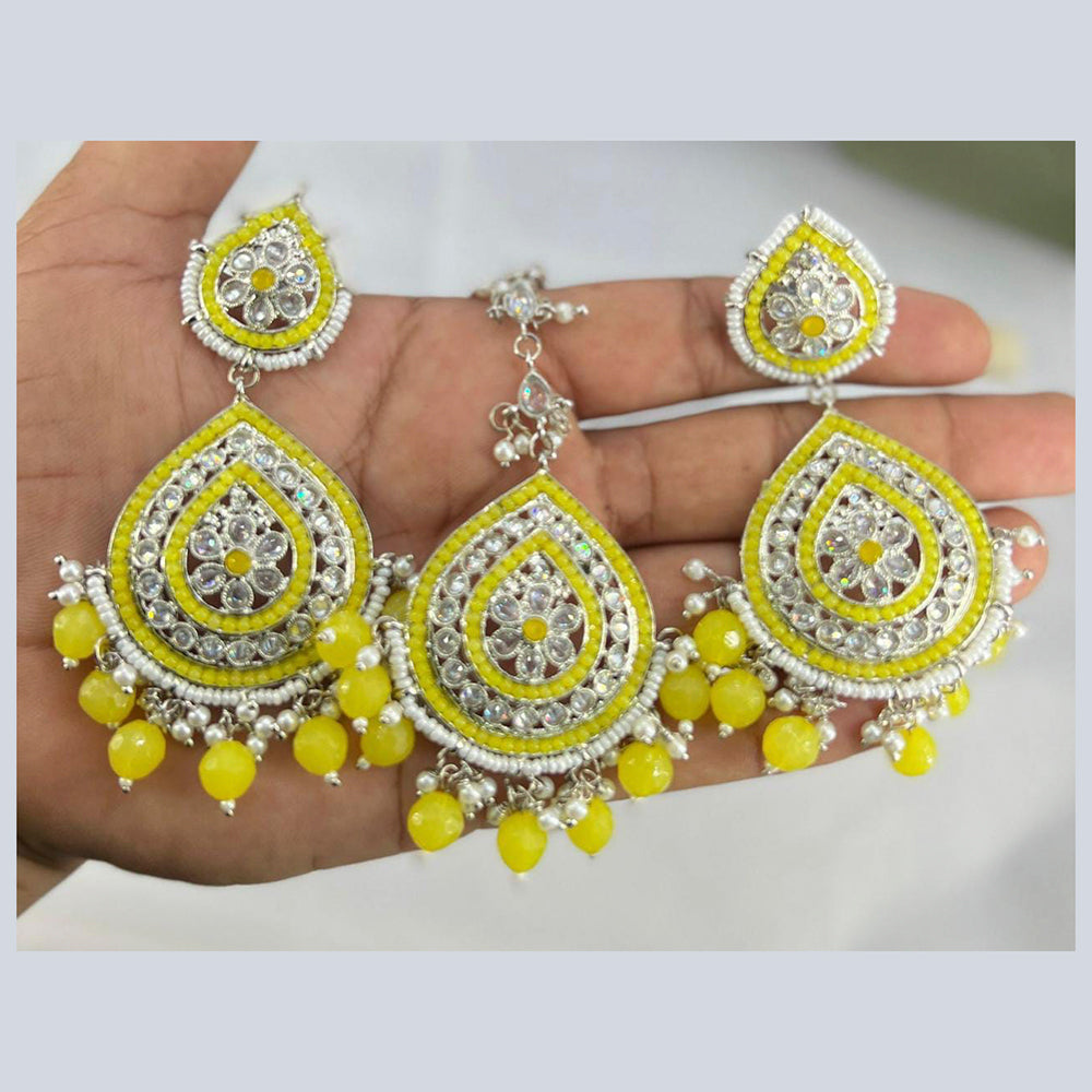 Pooja Bangles Silver Plated Pota & Austrian Stone Earrings With Maangtikka