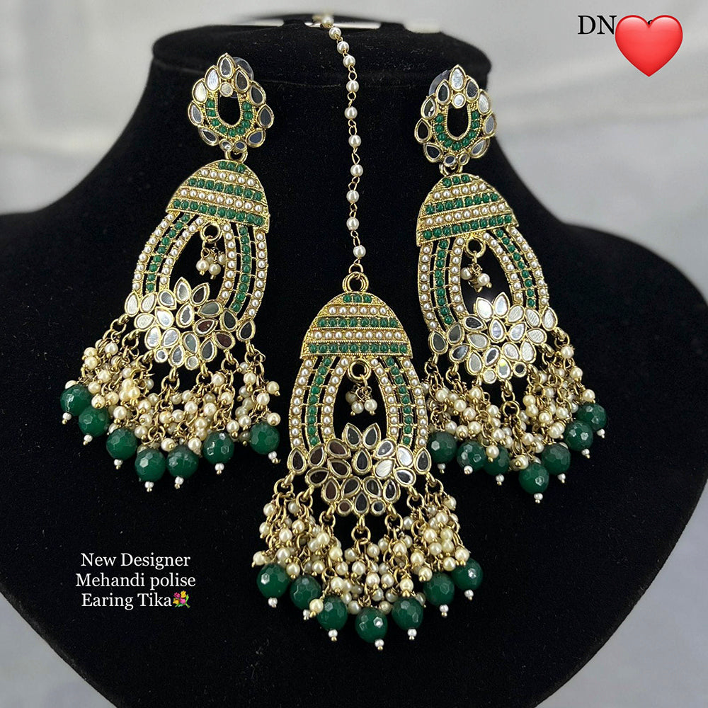 Pooja Bangles Gold Plated Austrian Stone Earrings With Maangtikka