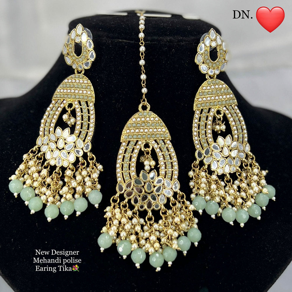 Pooja Bangles Gold Plated Austrian Stone Earrings With Maangtikka