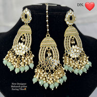 Pooja Bangles Gold Plated Austrian Stone Earrings With Maangtikka