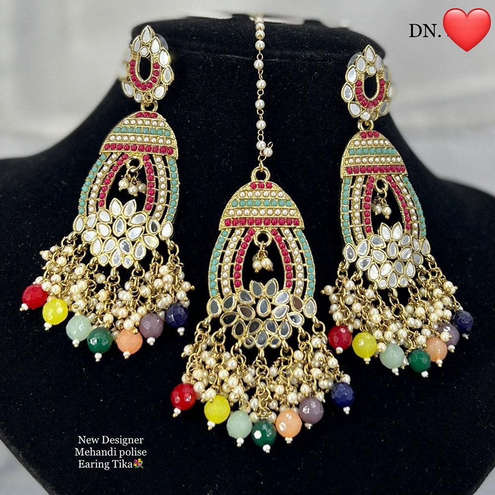 Pooja Bangles Gold Plated Austrian Stone Earrings With Maangtikka