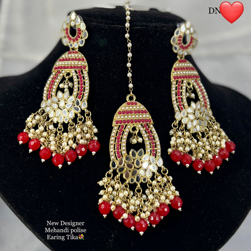 Pooja Bangles Gold Plated Austrian Stone Earrings With Maangtikka