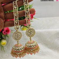 Pooja Bangles Gold Plated Kundan & Beads Jhumka Earrings With Kan Chain