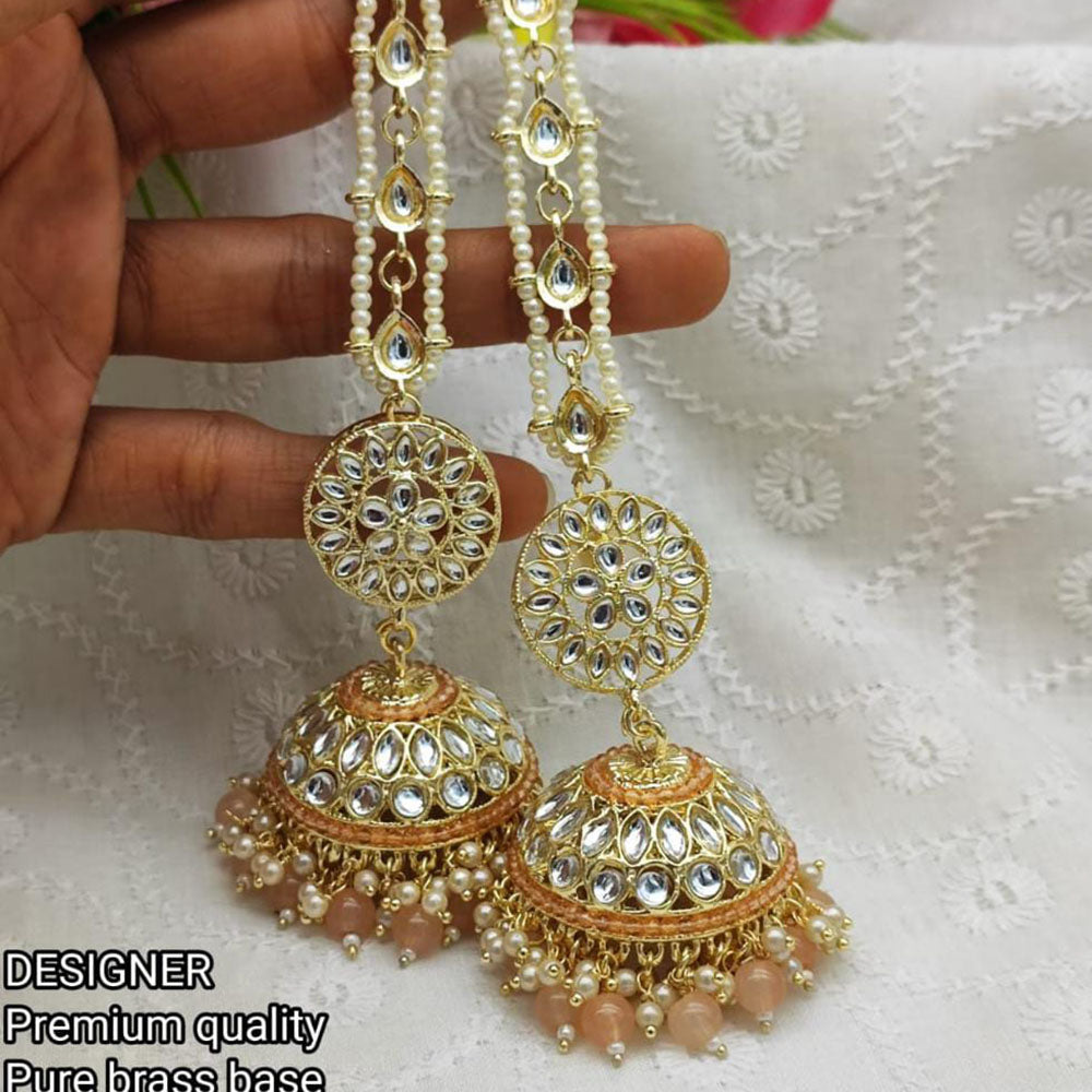 Pooja Bangles Gold Plated Kundan & Beads Jhumka Earrings With Kan Chain