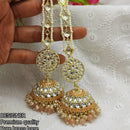 Pooja Bangles Gold Plated Kundan & Beads Jhumka Earrings With Kan Chain