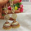 Pooja Bangles Gold Plated Kundan & Beads Jhumka Earrings With Kan Chain