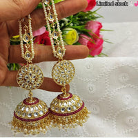 Pooja Bangles Gold Plated Kundan & Beads Jhumka Earrings With Kan Chain