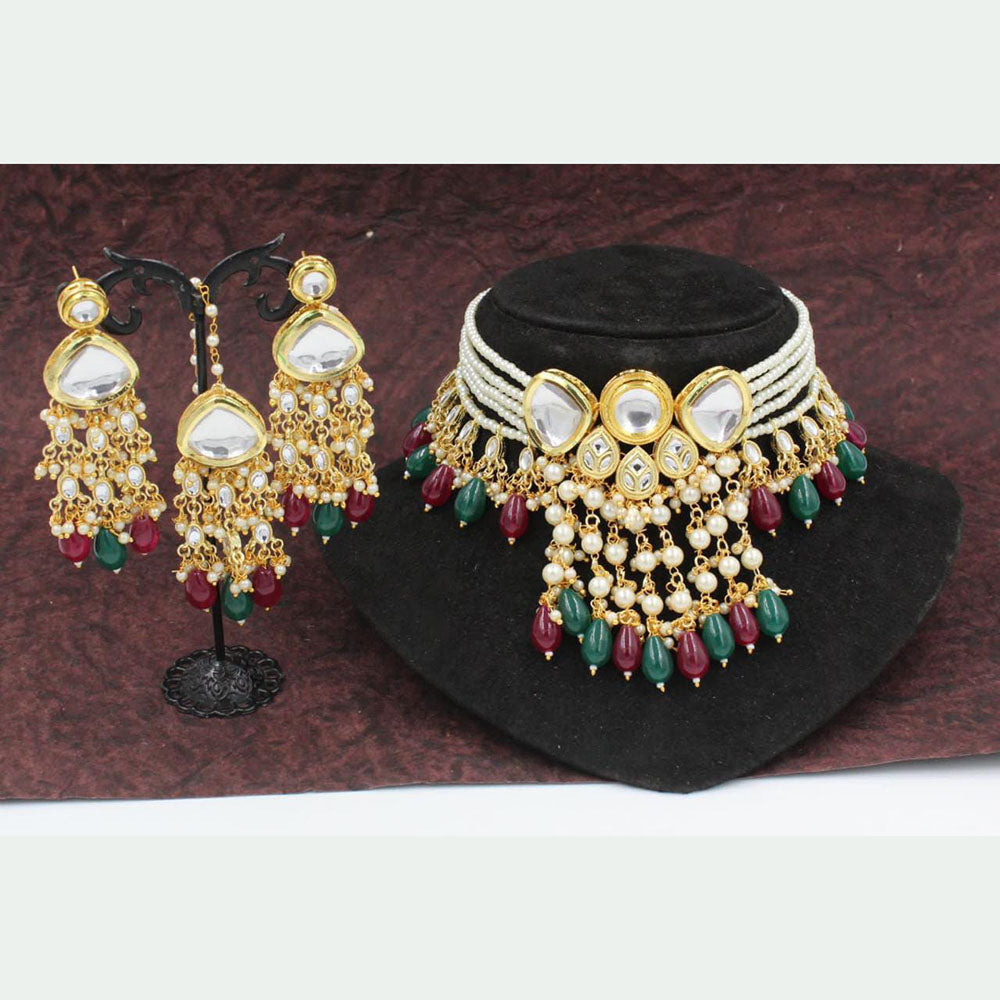 Pooja Bangles Gold Plated Kundan & Pearl Choker Necklace Set