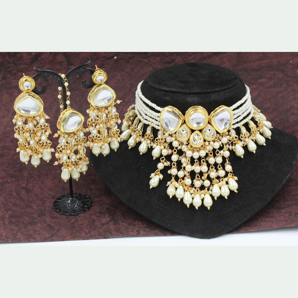 Pooja Bangles Gold Plated Kundan & Pearl Choker Necklace Set