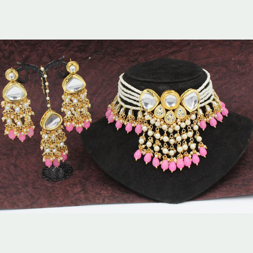 Pooja Bangles Gold Plated Kundan & Pearl Choker Necklace Set