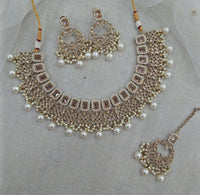Pooja Bangles Gold Plated Austrian Stone Beads Necklace Set With Maangtikka