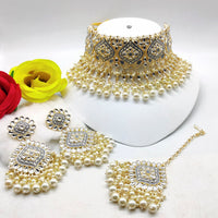Pooja Bangles Gold Plated Kundan Stone & Meenakari Choker Necklace Set With Maangtikka