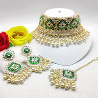 Pooja Bangles Gold Plated Kundan Stone & Meenakari Choker Necklace Set With Maangtikka