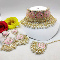 Pooja Bangles Gold Plated Kundan Stone & Meenakari Choker Necklace Set With Maangtikka