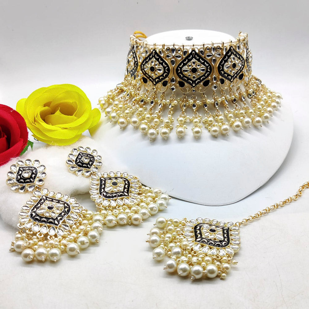 Pooja Bangles Gold Plated Kundan Stone & Meenakari Choker Necklace Set With Maangtikka
