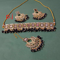 Pooja Bangles Gold Plated Mirror & Beads Choker Necklace Set With Maangtikka