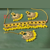 Pooja Bangles Gold Plated Mirror & Beads Choker Necklace Set With Maangtikka