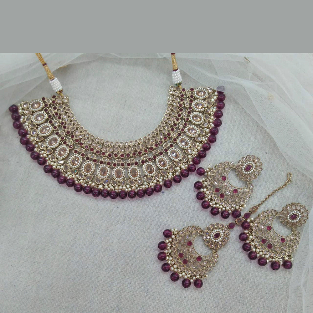 Pooja Bangles Gold Plated Beads Choker Necklace Set With Maangtikka