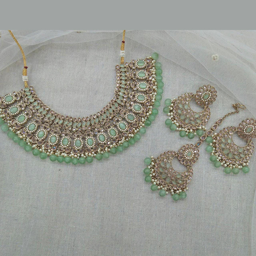 Pooja Bangles Gold Plated Beads Choker Necklace Set With Maangtikka