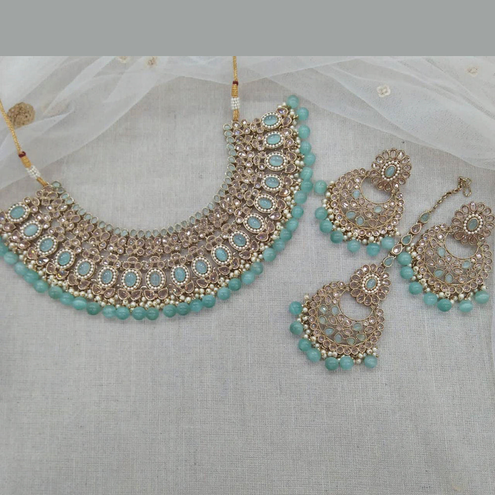 Pooja Bangles Gold Plated Beads Choker Necklace Set With Maangtikka