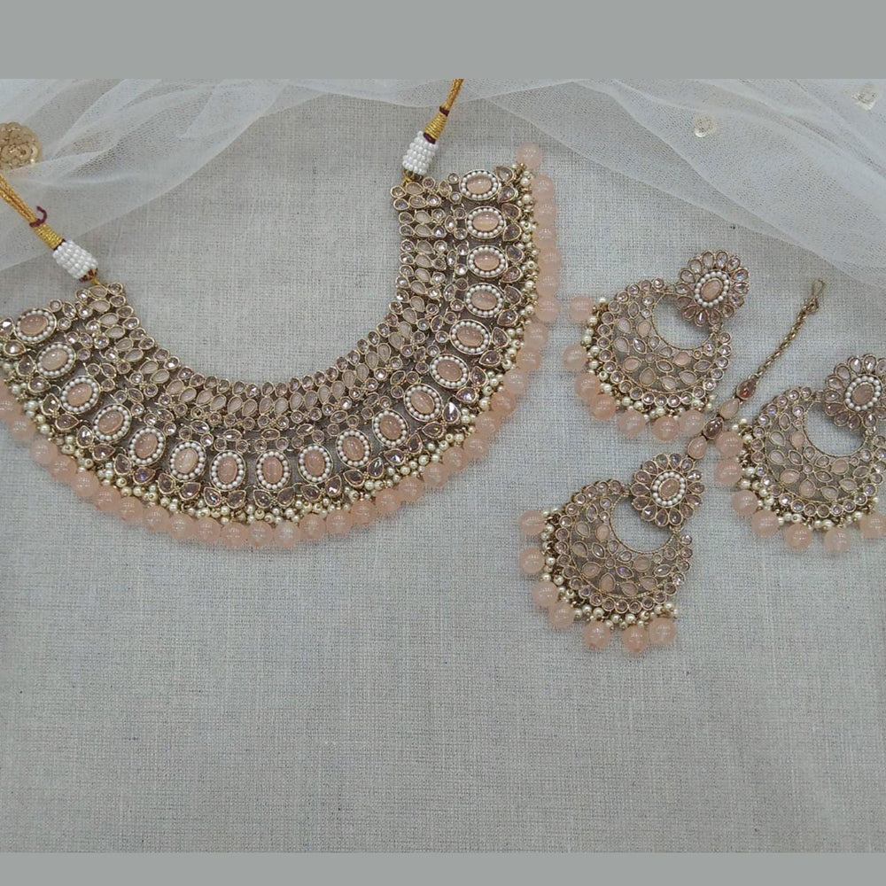 Pooja Bangles Gold Plated Beads Choker Necklace Set With Maangtikka