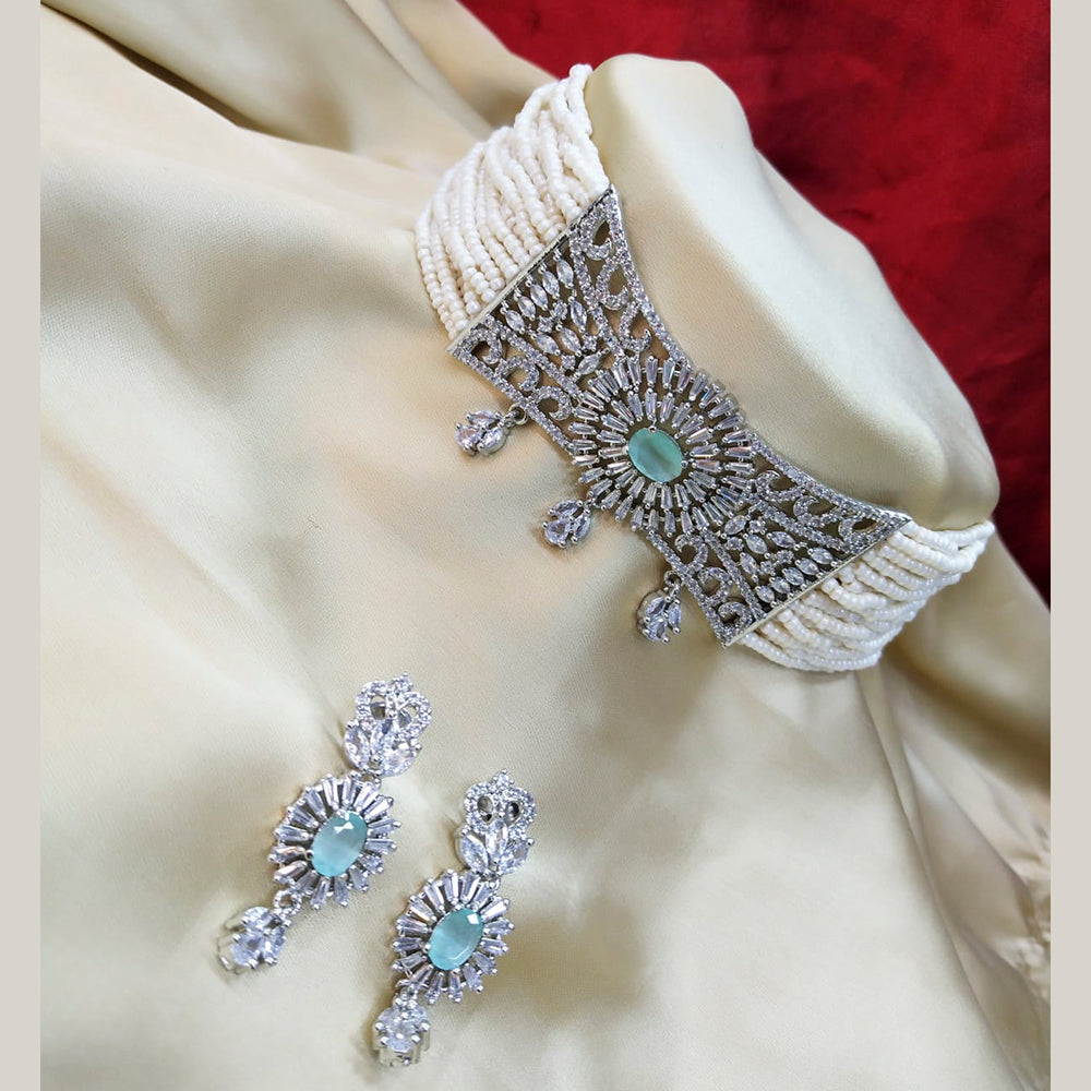 Pooja Bangles Silver Plated American Diamond Pearl Choker Necklace Set