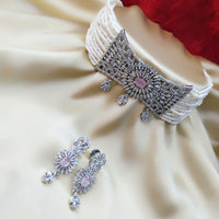 Pooja Bangles Silver Plated American Diamond Pearl Choker Necklace Set