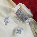 Pooja Bangles Silver Plated American Diamond Pearl Choker Necklace Set