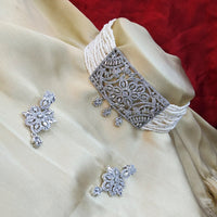 Pooja Bangles Silver Plated American Diamond Pearl Choker Necklace Set