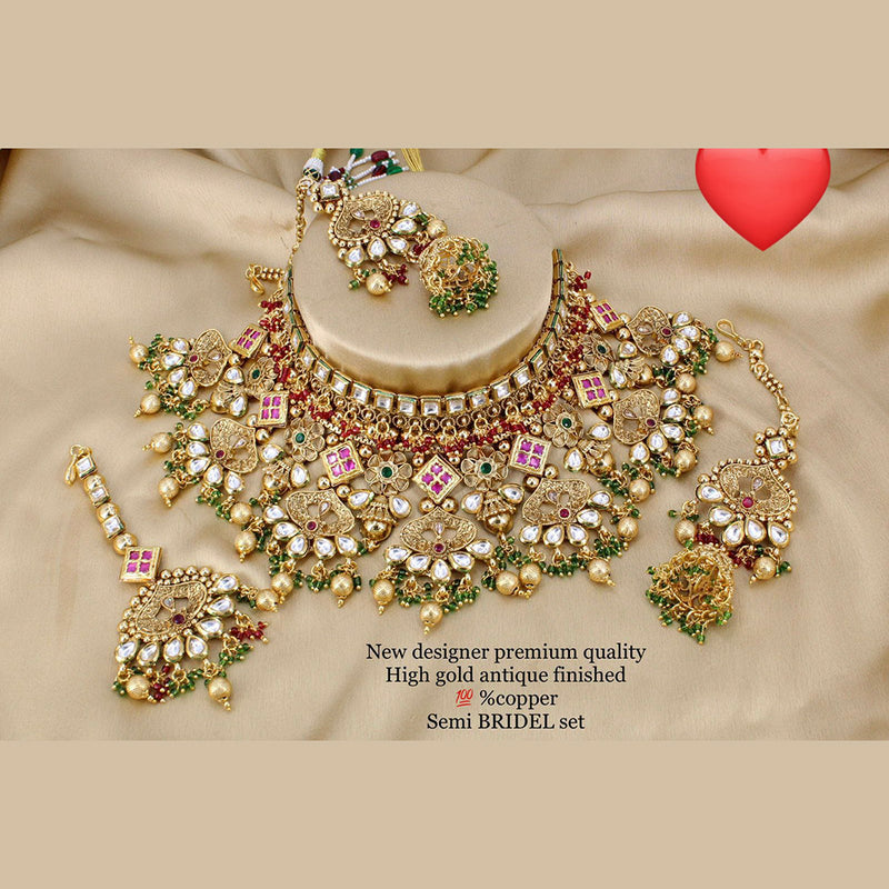 Heera Jewellers Gold Plated Kundan & Beads Designer Choker Necklace Se