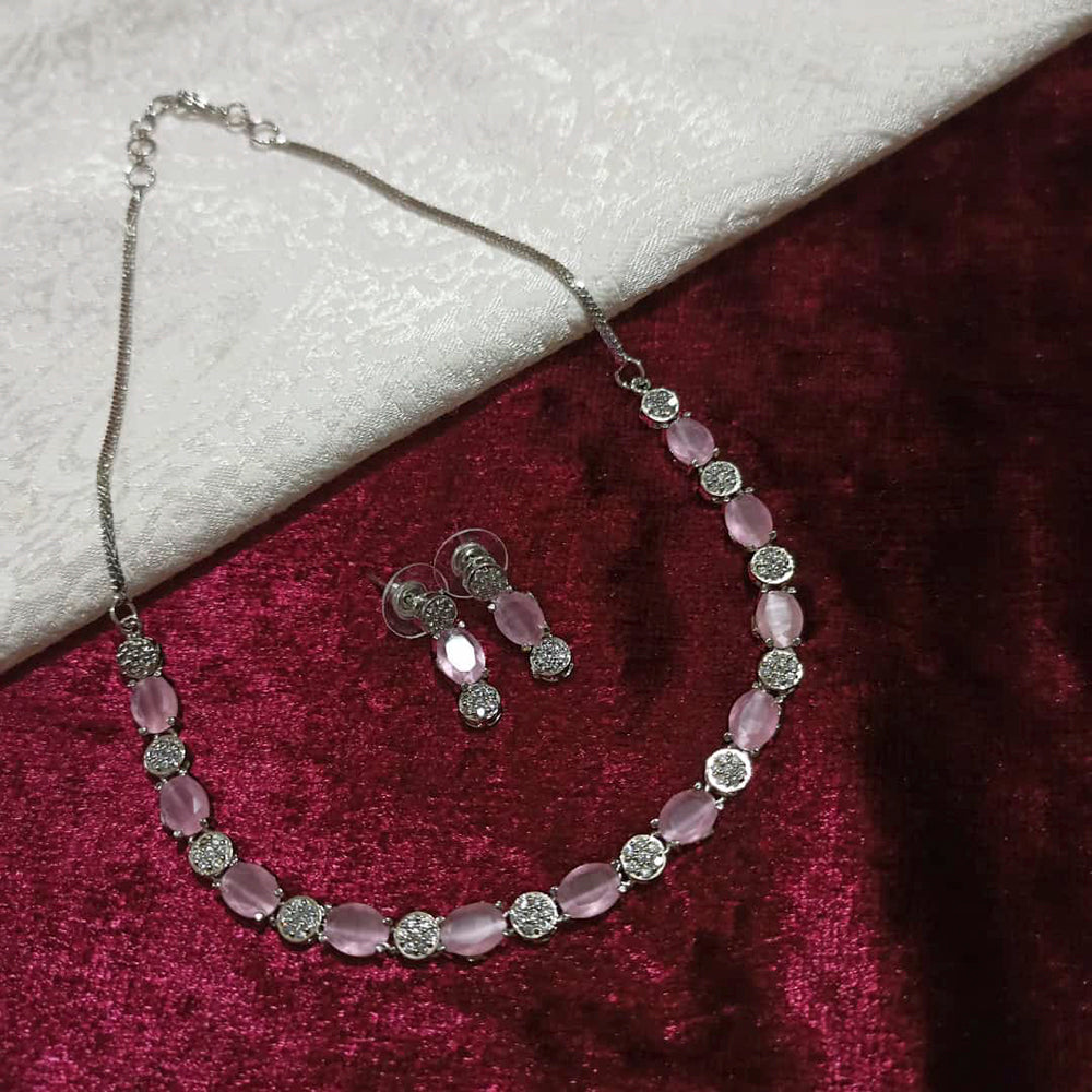 Pooja Bangles Silver Plated Crystal Stone Necklace Set