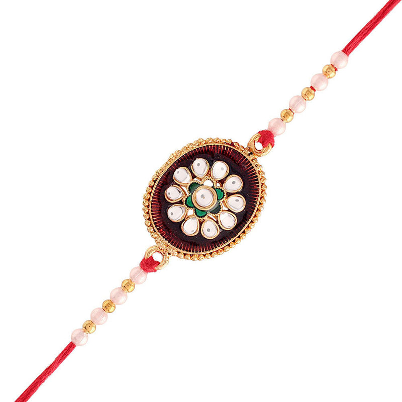 Etnico Gold Plated Ethnic Designer Kundan Meena Work Rakhi Bracelet for Brother/Men (R005)