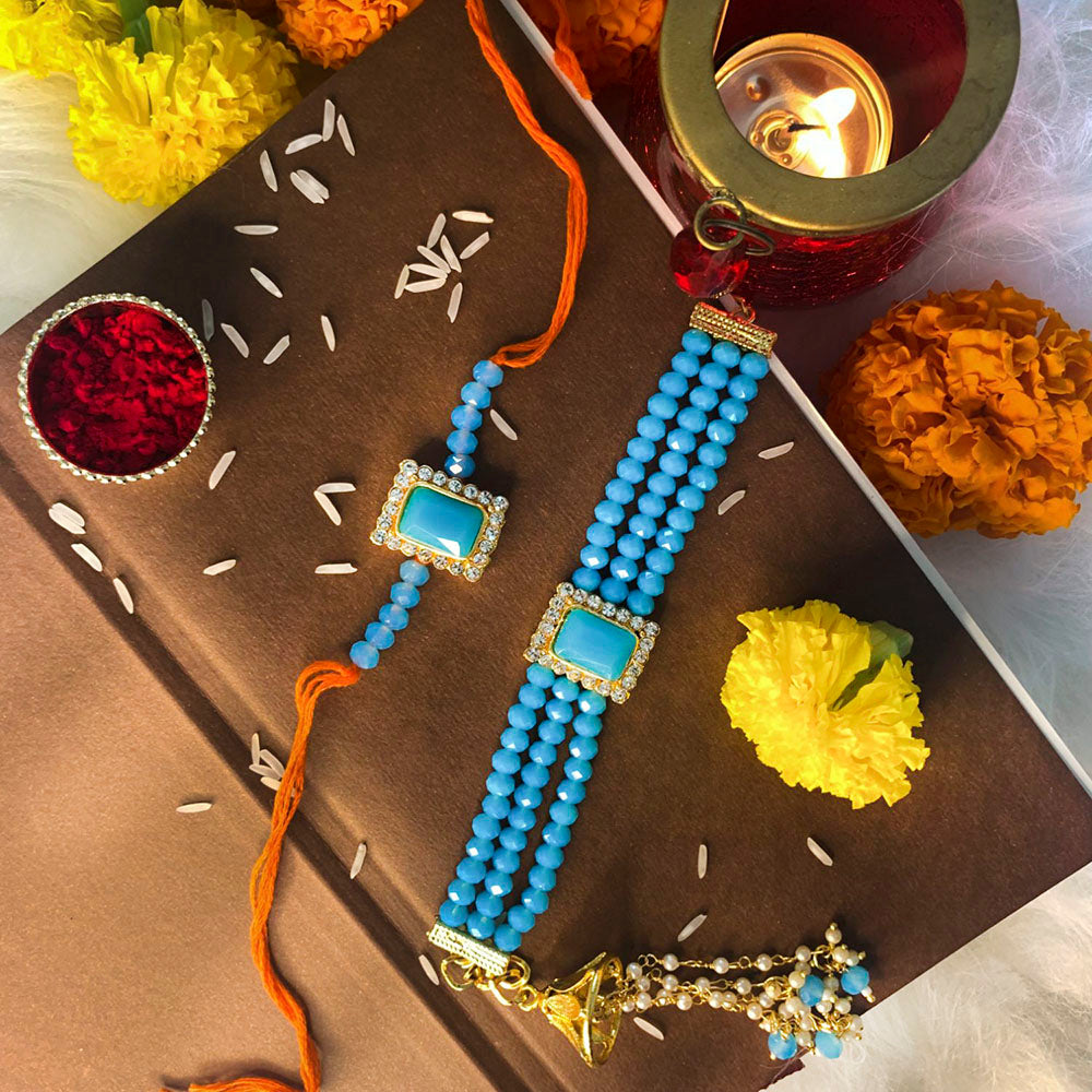 Etnico Designer Bhaiya Bhabhi Hanging Lumba Rakhi Combo Set for Rakshabhandan Special (R010Sb-CO)