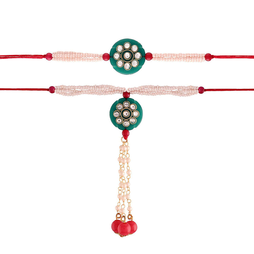 Etnico Designer Bhaiya Bhabhi Hanging Lumba Rakhi Combo Set for Rakshabhandan Special (R012-CO)