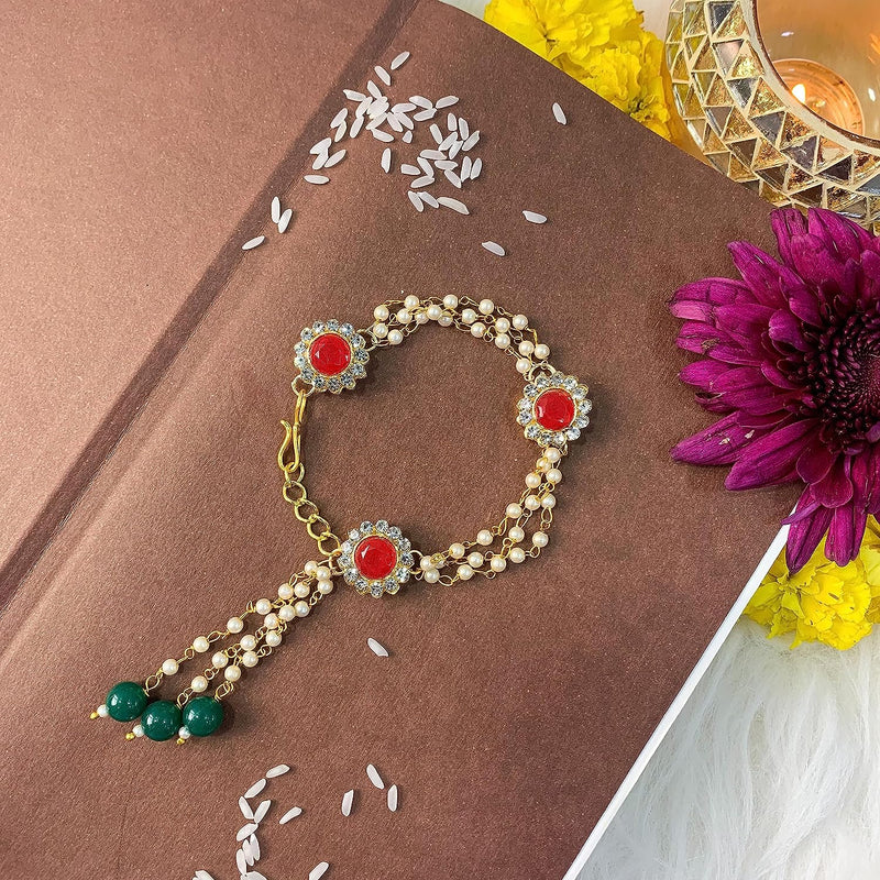 Veera bracelet Design Kundan Meena Rakhi Raksha Bandhan Gift Band Moli  Bracelet Stone Pearl Designer Rakhi for Sister bhabhi with Roli Tilak Pack -