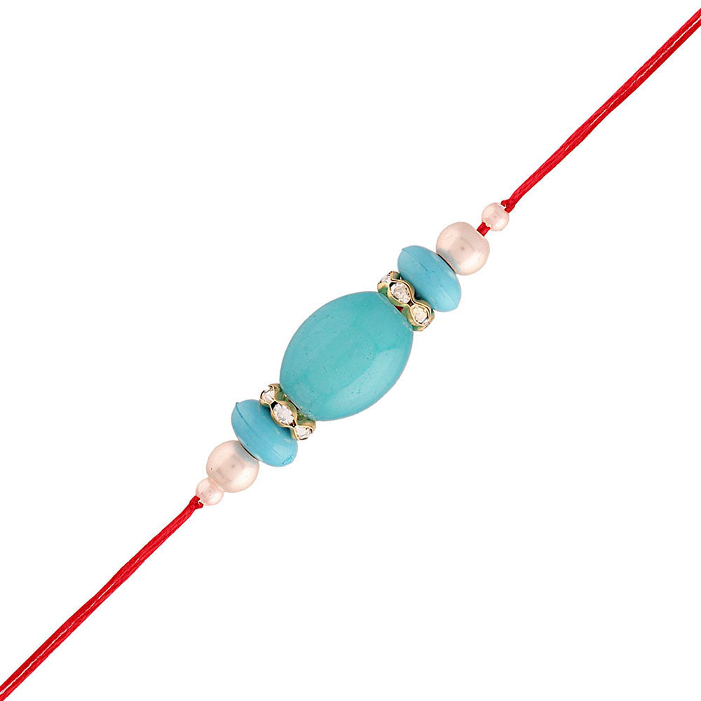 Etnico Gold Plated Ethnic Designer Pearl Beads Rakhi Bracelet for Brother/Men (R020-R)