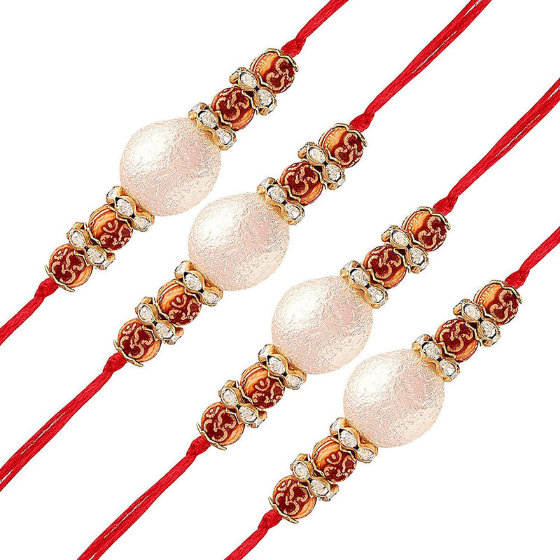 Etnico Ethnic Designer Pearl Stone Combo Rakhi Bracelet with Roli Chawal for Men/Brother/ Bhaiya (Pack of 4)(R021-4)