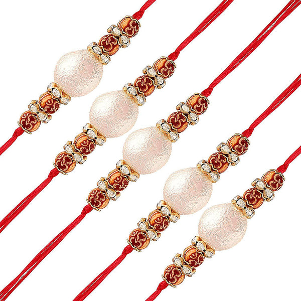 Etnico Ethnic Designer Pearl Stone Combo Rakhi Bracelet for Men/Brother/ Bhaiya (Pack of 5)(R021-5)