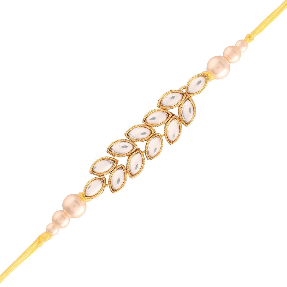 Etnico Gold Plated Ethnic Designer Pearl Beads Rakhi Bracelet for Brother/Men (R024-R)Pack of 1