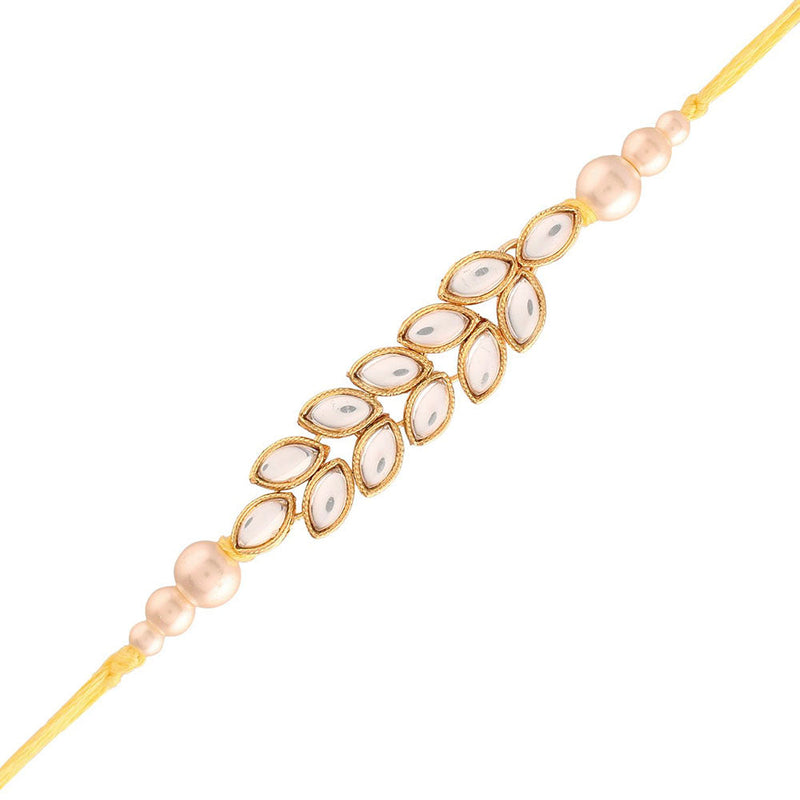 Etnico Gold Plated Ethnic Designer Pearl Beads Rakhi Bracelet for Brother/Men (R024-R)Pack of 1